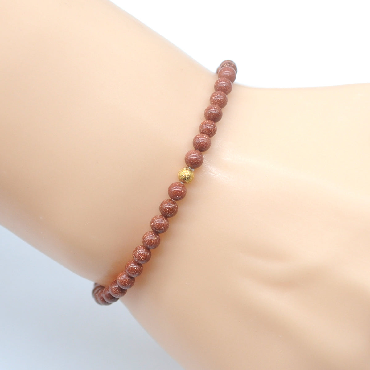 CGB757 Brown Goldstone Beaded Stretch Bracelet Round 4mm