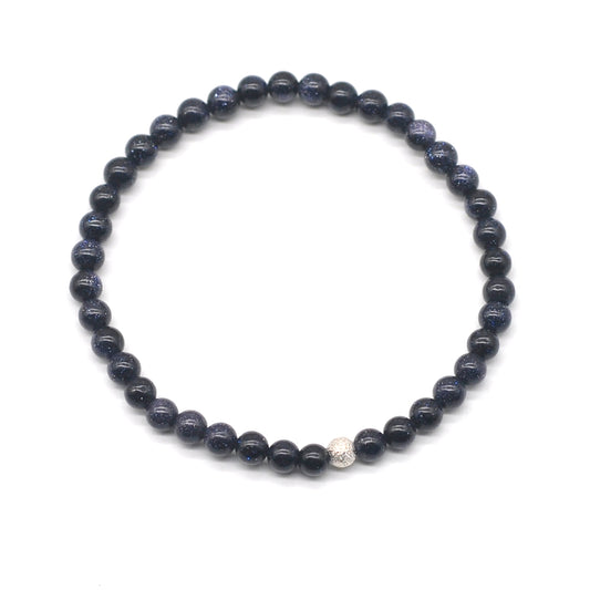 CGB758 Blue Goldstone Beaded Stretch Bracelet Round 4mm