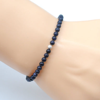 CGB758 Blue Goldstone Beaded Stretch Bracelet Round 4mm