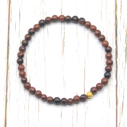 CGB759 Mahogany Obsidian Beaded Stretch Bracelet Round 4mm