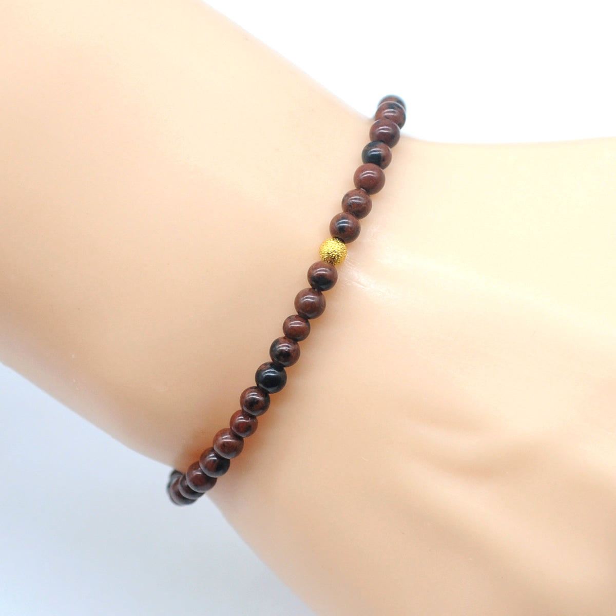 CGB759 Mahogany Obsidian Beaded Stretch Bracelet Round 4mm