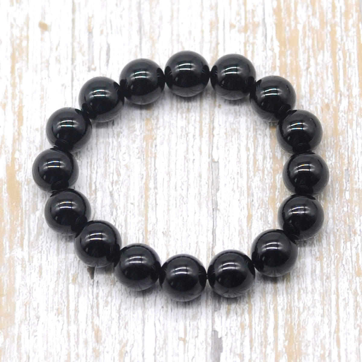 CGB76 Black Agate Beads Stretch Bracelet Smooth Round 10mm 12mm