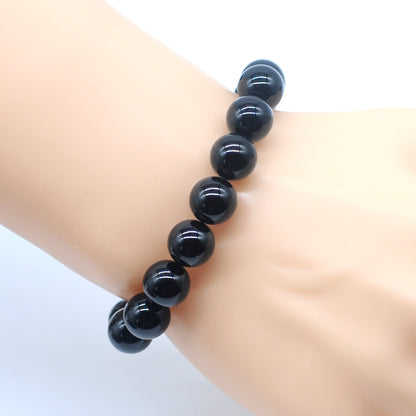 CGB76 Black Agate Beads Stretch Bracelet Smooth Round 10mm 12mm