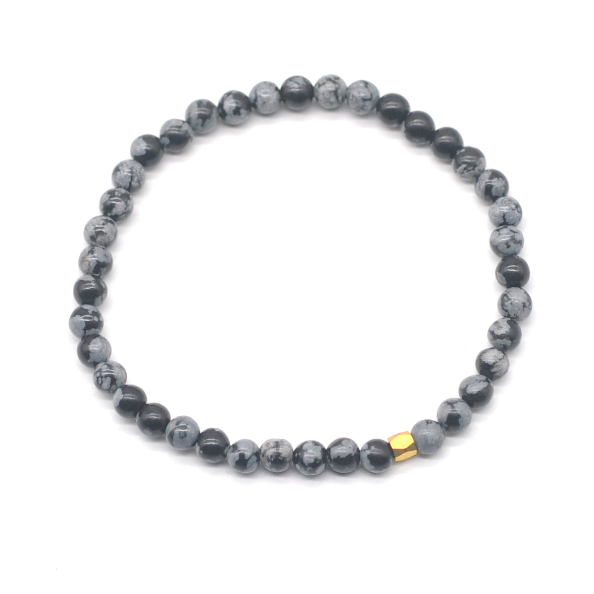 CGB760 Snowflake Obsidian Beaded Stretch Bracelet Round 4mm