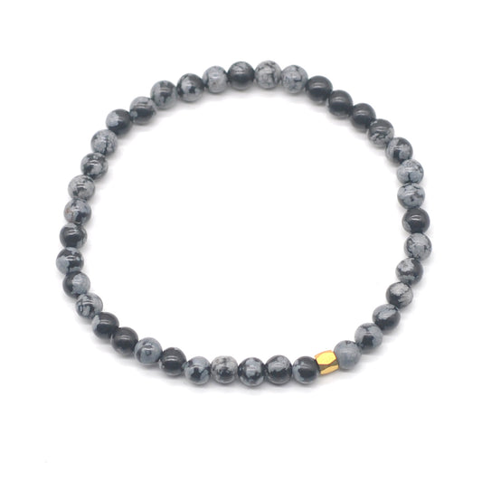 CGB760 Snowflake Obsidian Beaded Stretch Bracelet Round 4mm