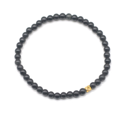 CGB762 Black Obsidian Beaded Stretch Bracelet Round 4mm