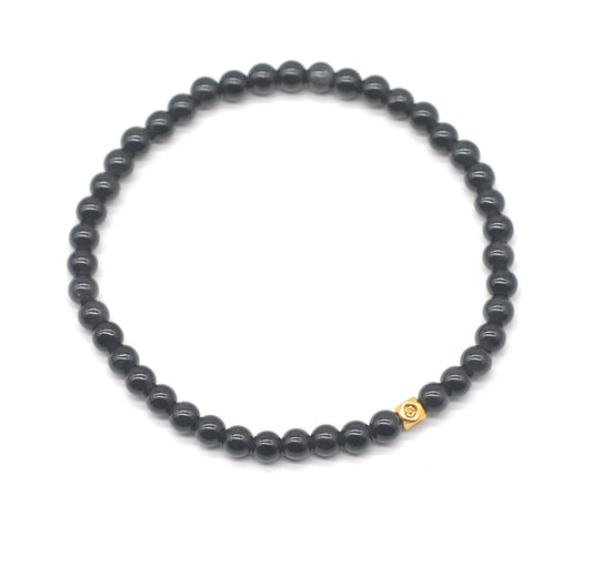 CGB762 Black Obsidian Beaded Stretch Bracelet Round 4mm