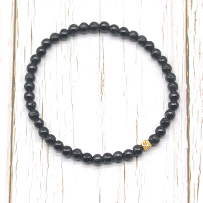 CGB762 Black Obsidian Beaded Stretch Bracelet Round 4mm