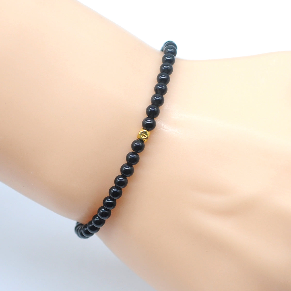 CGB762 Black Obsidian Beaded Stretch Bracelet Round 4mm