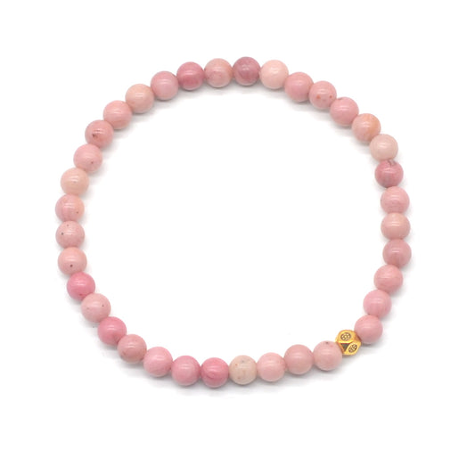 CGB766 Pink Wood Jasper Beaded Stretch Bracelet Round 4mm