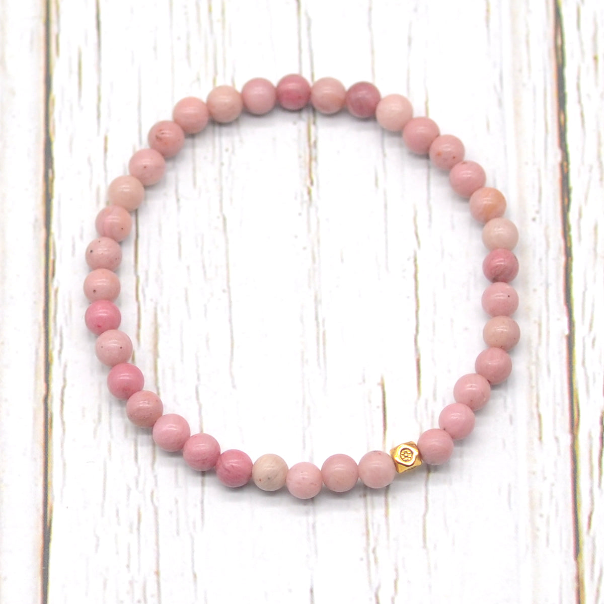 CGB766 Pink Wood Jasper Beaded Stretch Bracelet Round 4mm