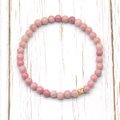 CGB766 Pink Wood Jasper Beaded Stretch Bracelet Round 4mm