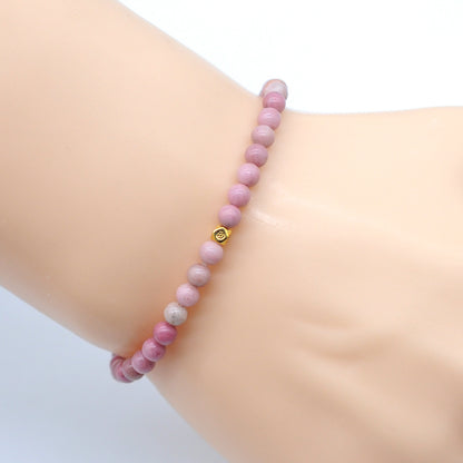 CGB766 Pink Wood Jasper Beaded Stretch Bracelet Round 4mm