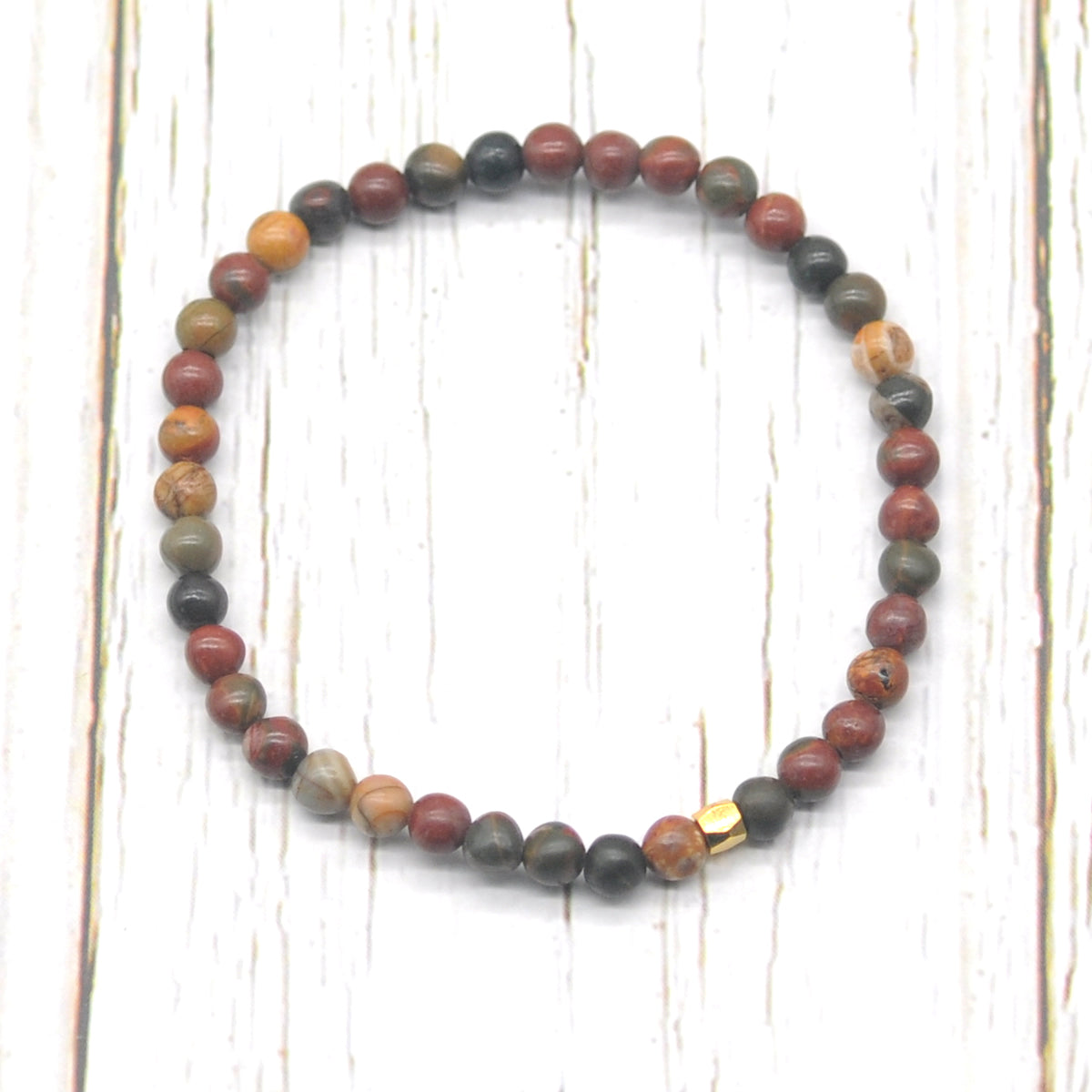 CGB768 Picasso Jasper Beaded Stretch Bracelet Round 4mm