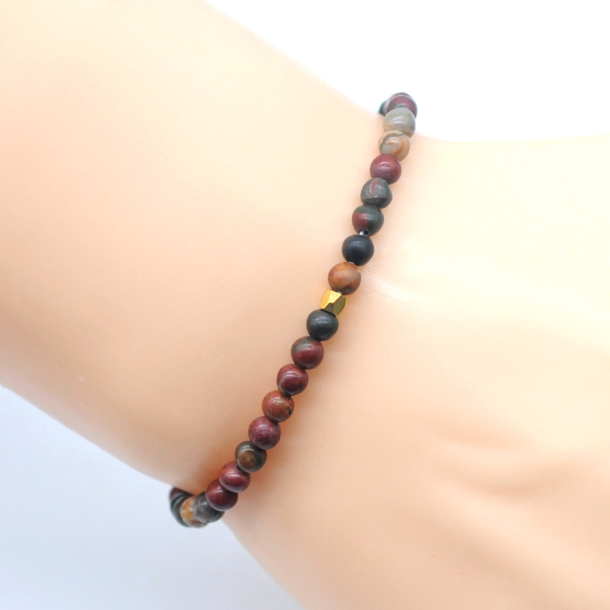 CGB768 Picasso Jasper Beaded Stretch Bracelet Round 4mm