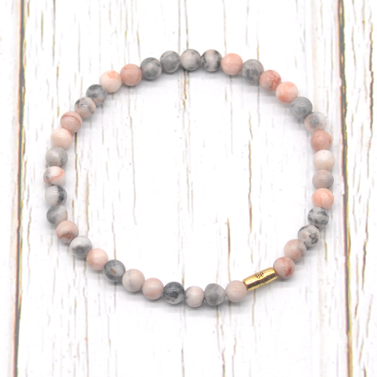 CGB769 Pink Zebra Jasper Beaded Stretch Bracelet Round 4mm