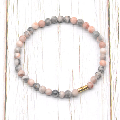 CGB769 Pink Zebra Jasper Beaded Stretch Bracelet Round 4mm