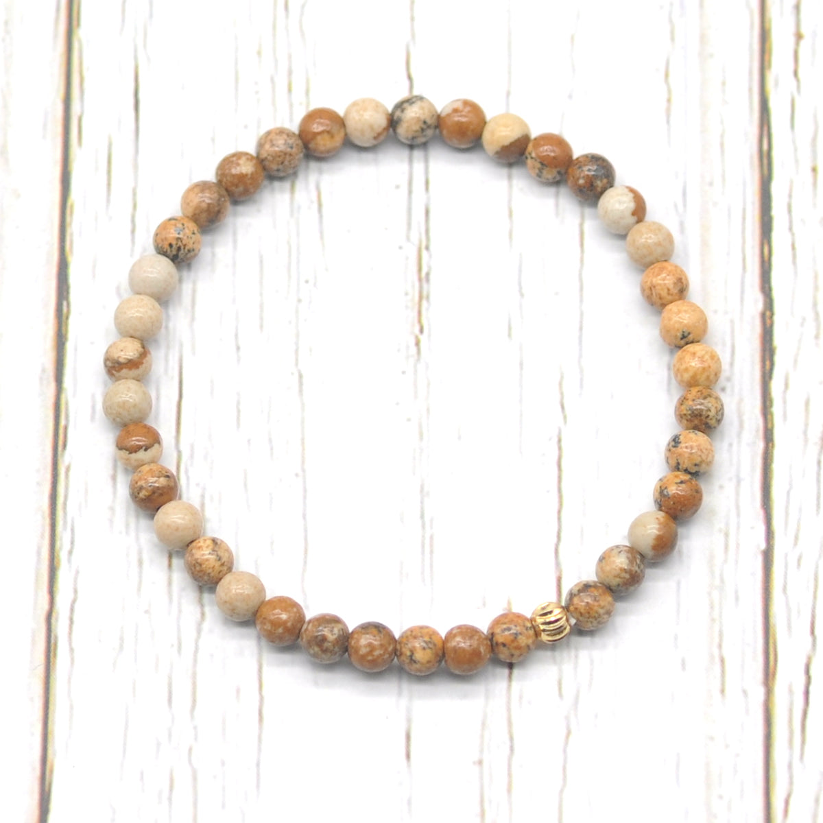 CGB771 Picture Jasper Beaded Stretch Bracelet Round 4mm