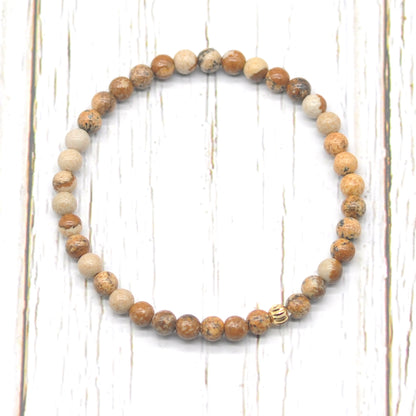 CGB771 Picture Jasper Beaded Stretch Bracelet Round 4mm