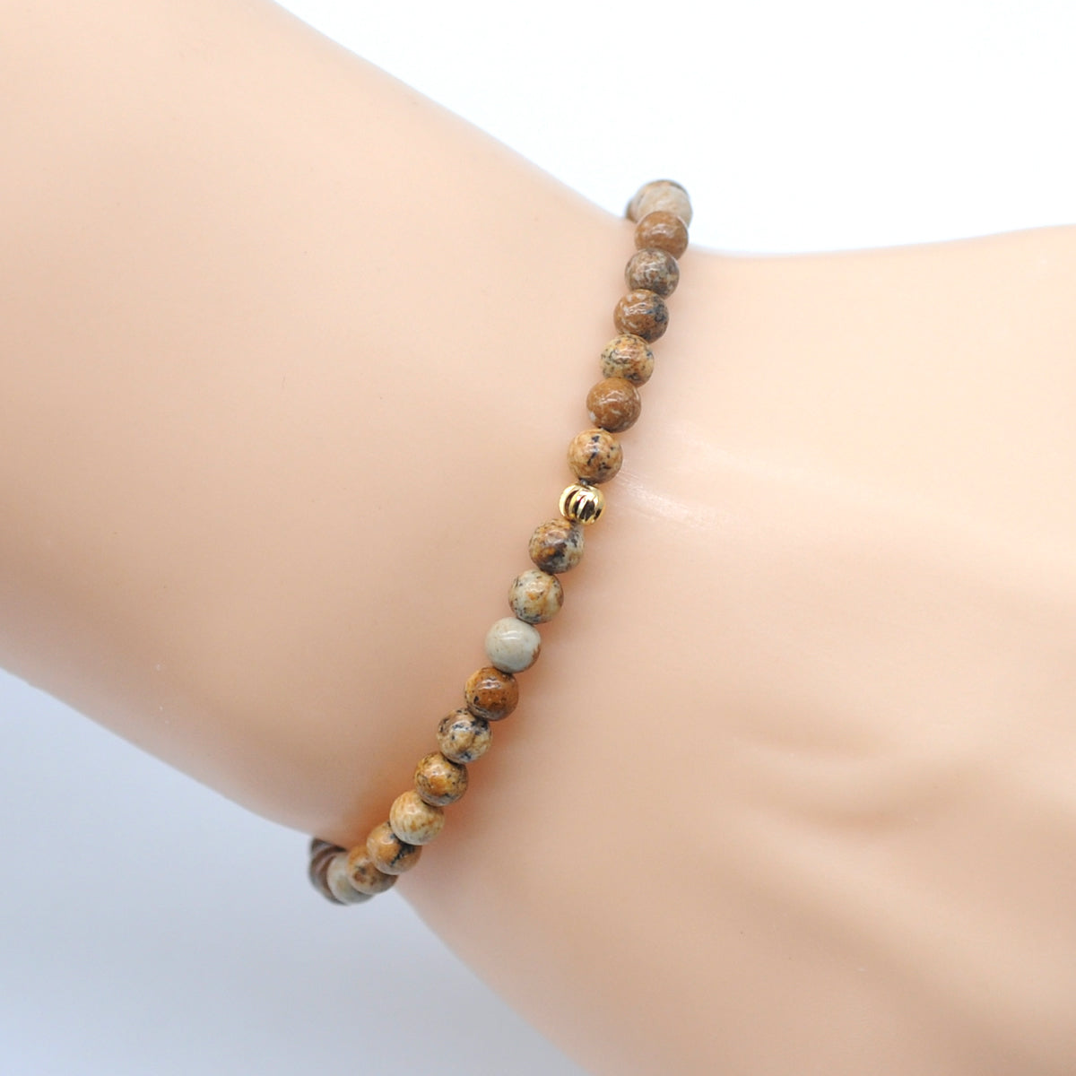 CGB771 Picture Jasper Beaded Stretch Bracelet Round 4mm