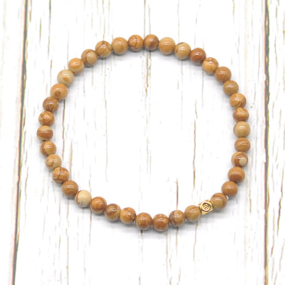 CGB773 Yellow Wood Grain Jasper Beaded Stretch Bracelet Round 4mm