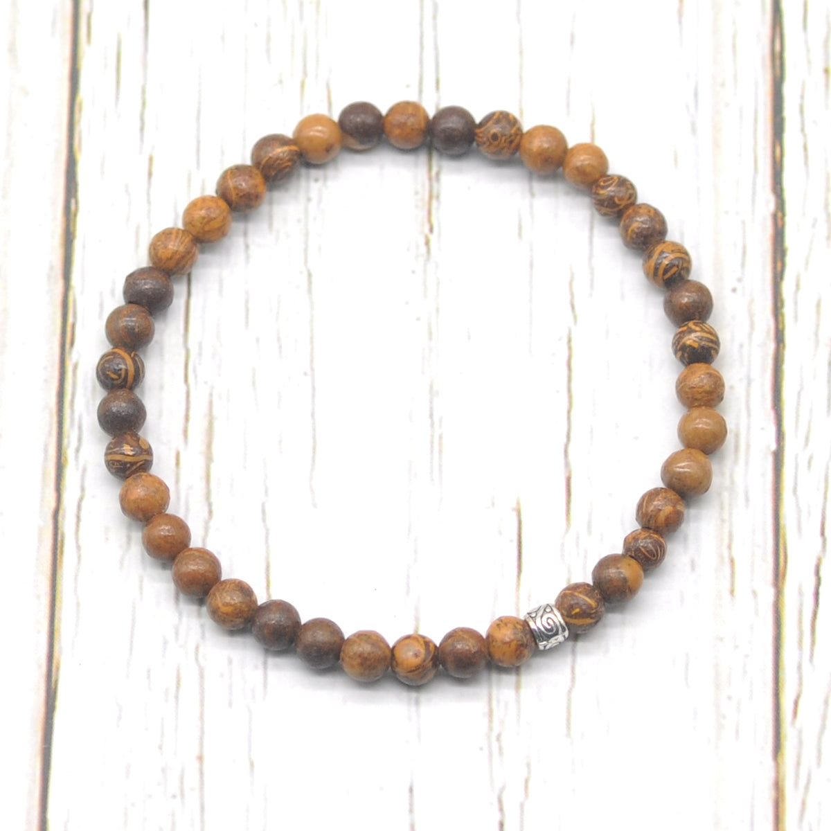 CGB774 Elephant Skin Jasper Beaded Stretch Bracelet Round 4mm