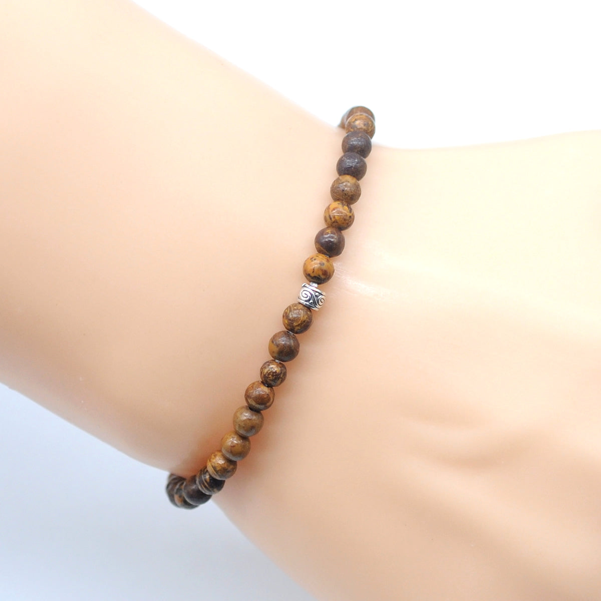 CGB774 Elephant Skin Jasper Beaded Stretch Bracelet Round 4mm