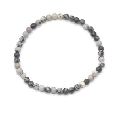 CGB775 Black Net Jasper Beaded Stretch Bracelet Round 4mm