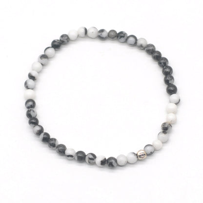 CGB776 Black & White Jasper Beaded Stretch Bracelet Round 4mm