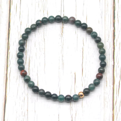 CGB778 Indian Bloodstone Beaded Stretch Bracelet Round 4mm