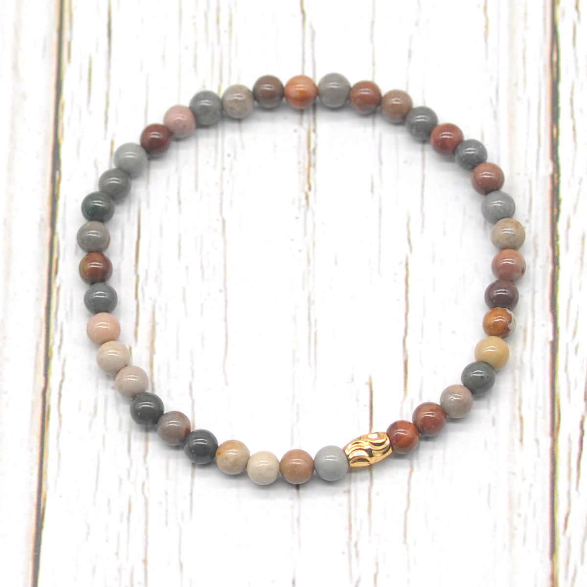 CGB780 Polychrome Jasper Beaded Stretch Bracelet Round 4mm