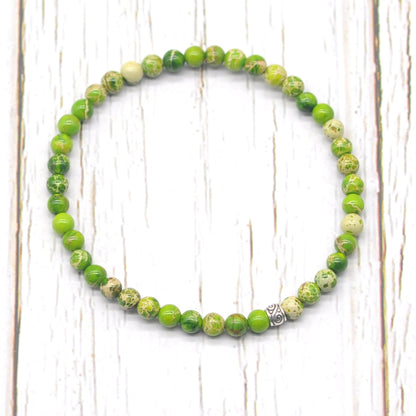 CGB782 Green Sea Sediment Jasper Beaded Stretch Bracelet Round 4mm