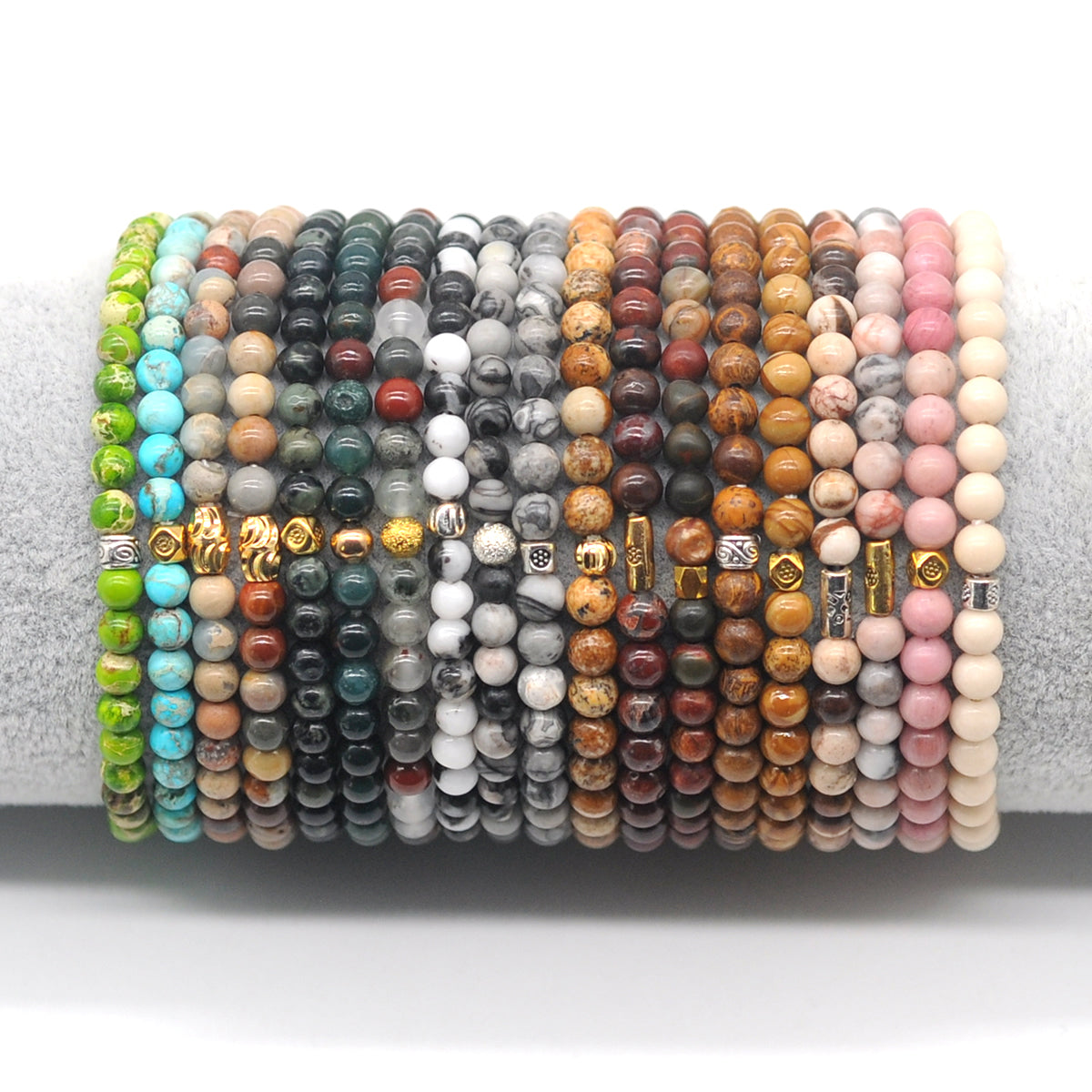 CGB769 Pink Zebra Jasper Beaded Stretch Bracelet Round 4mm