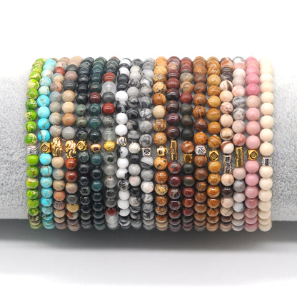 CGB770 Australian Zebra Jasper Beaded Stretch Bracelet Round 4mm