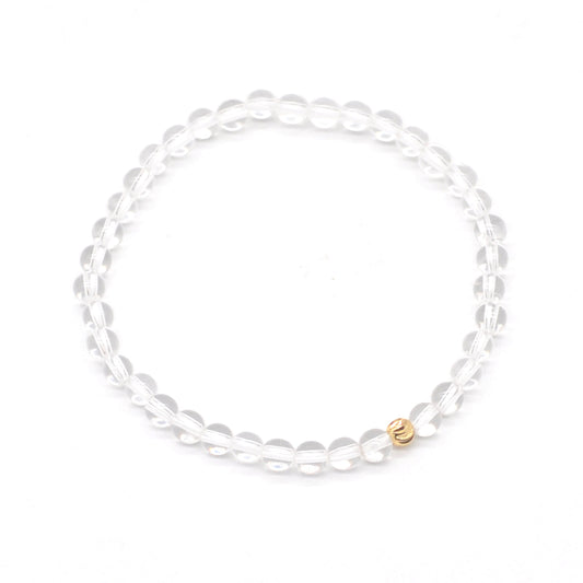 CGB786 Clear Quartz Beaded Stretch Bracelet Round 4mm