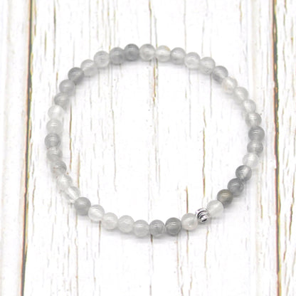 CGB788 Cloudy Quartz Beaded Stretch Bracelet Round 4mm