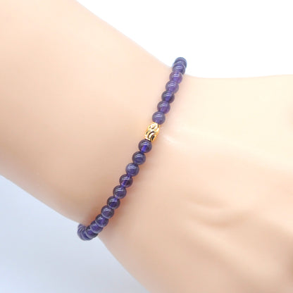 CGB792 Dark Amethyst Beaded Stretch Bracelet Round 4mm