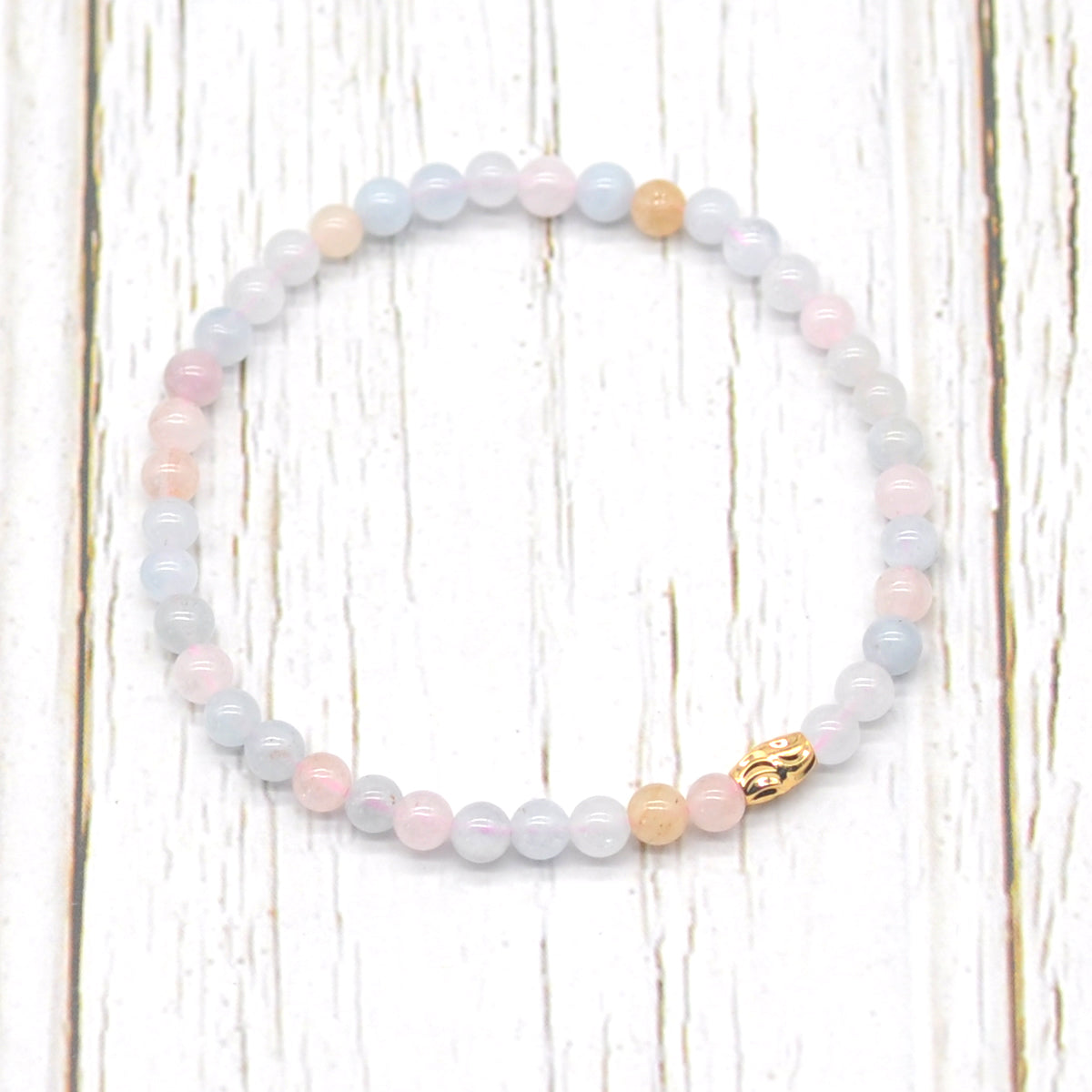 CGB794 Morganite Gemstone Beaded Stretch Bracelet Round 4mm