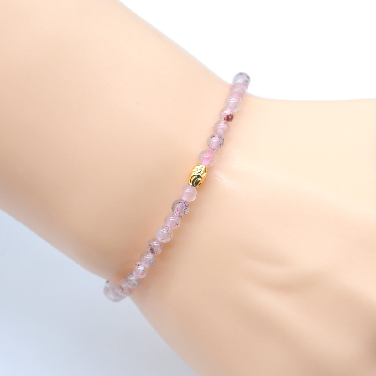 CGB795 Strawberry Quartz Beaded Stretch Bracelet Round 4mm