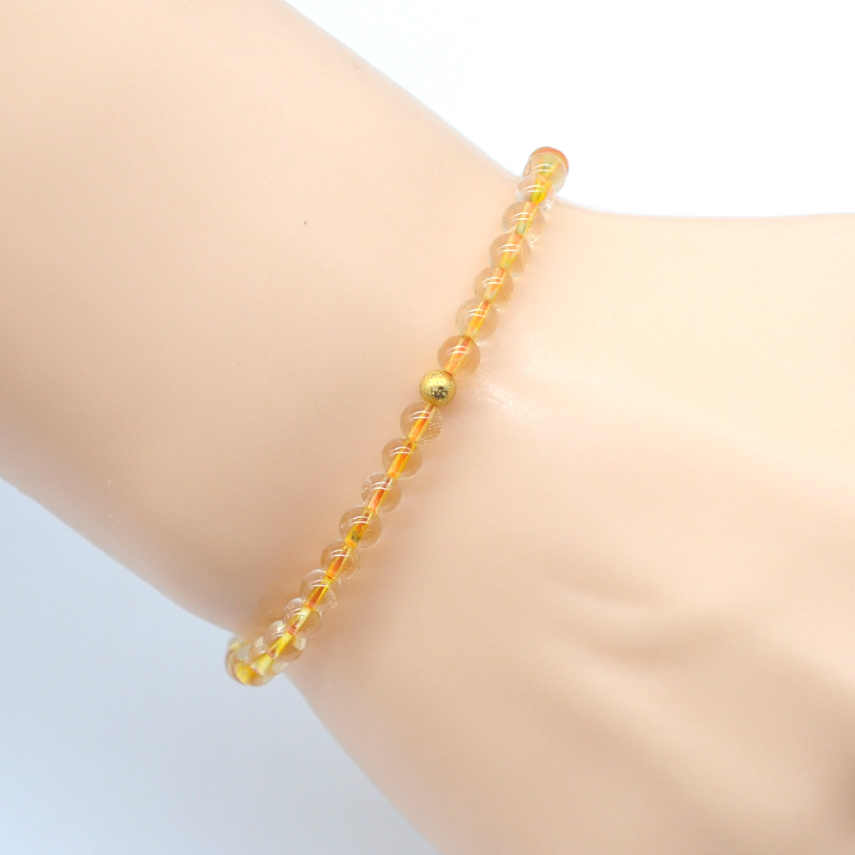 CGB798 Citrine Gemstone Beaded Stretch Bracelet Round 4mm