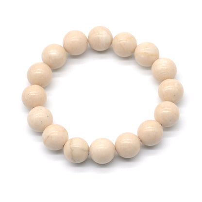 CGB80 White Fossil Jasper Beads Stretch Bracelet Smooth Round 10mm 12mm