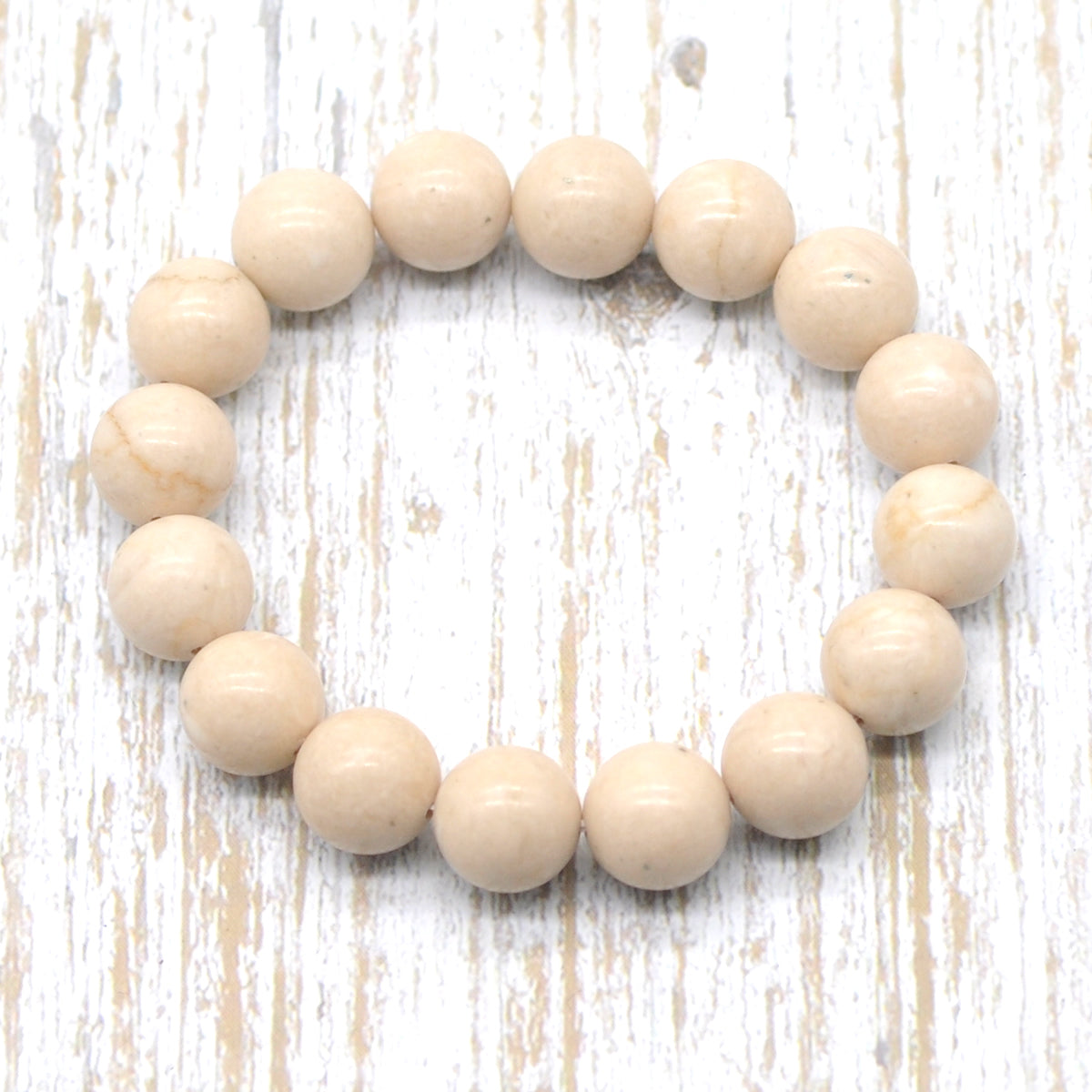 CGB80 White Fossil Jasper Beads Stretch Bracelet Smooth Round 10mm 12mm