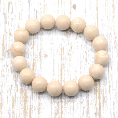 CGB80 White Fossil Jasper Beads Stretch Bracelet Smooth Round 10mm 12mm