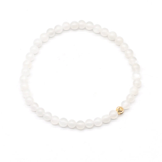 CGB800 White Moonstone Beaded Stretch Bracelet Round 4mm