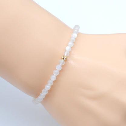 CGB800 White Moonstone Beaded Stretch Bracelet Round 4mm