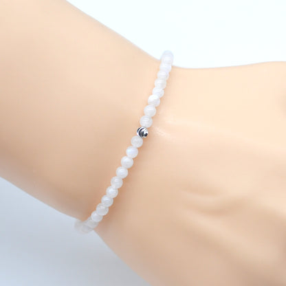 CGB801 White Moonstone Beaded Stretch Bracelet Round 4mm