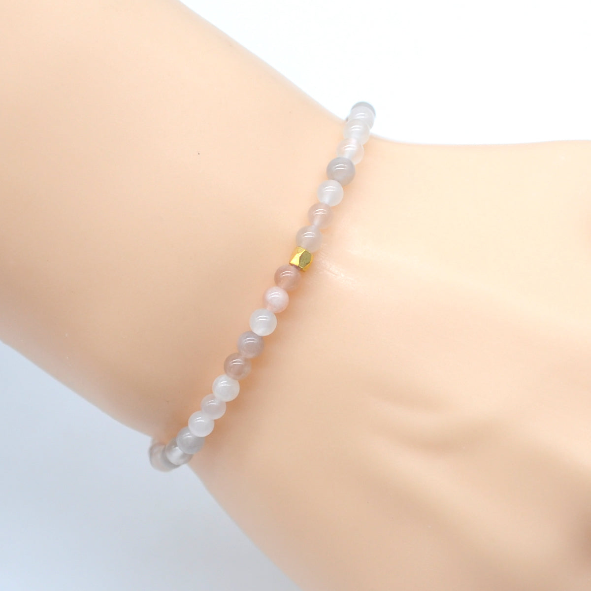 CGB803 Rainbow Moonstone Beaded Stretch Bracelet Round 4mm