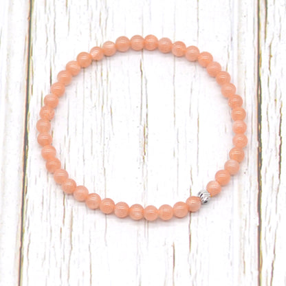 CGB806 Sunstone Gemstone Beaded Stretch Bracelet Round 4mm