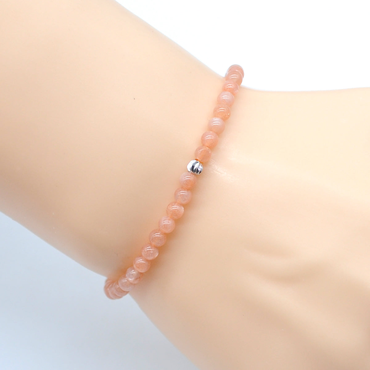 CGB806 Sunstone Gemstone Beaded Stretch Bracelet Round 4mm