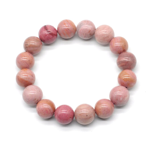 CGB81 Pink Wood Jasper Beads Stretch Bracelet Smooth Round 10mm 12mm